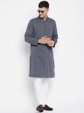 Even Apparels Grey Color Pure Cotton Men's Kurta With Band Collar