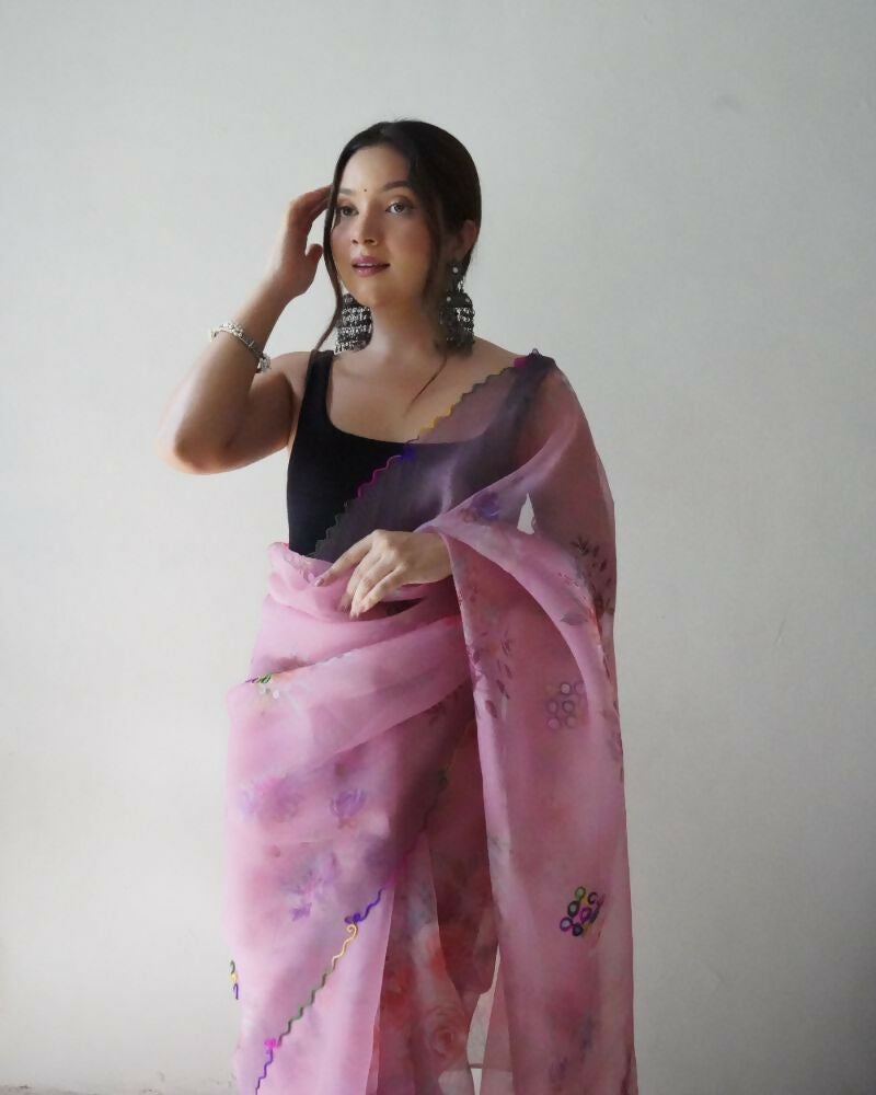 Vamsee Dillagi Light Pink Organza Saree