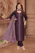 Joban Fashion Wine Soft Silk Resham Embroidery Work Kurta Set