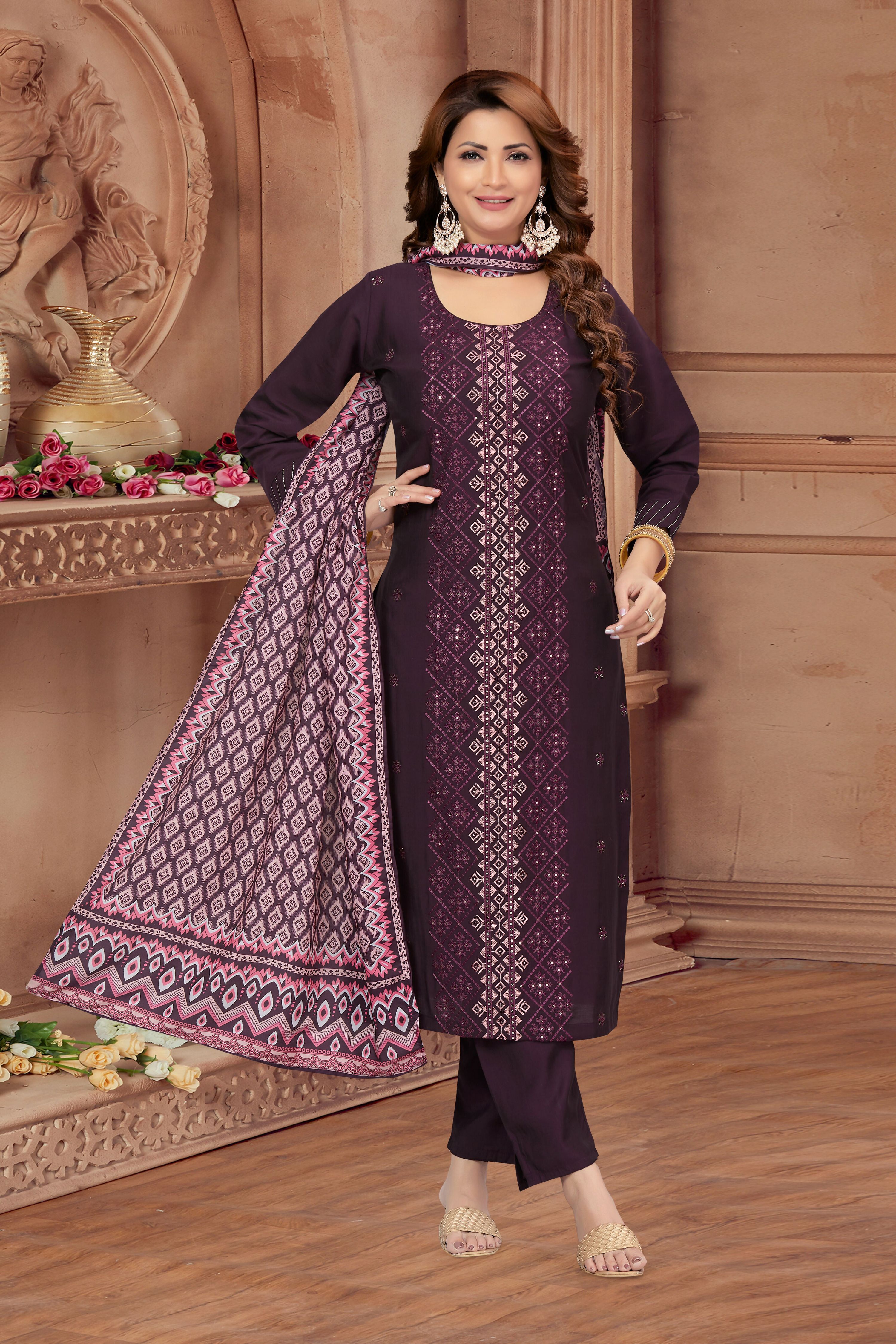 Joban Fashion Wine Soft Silk Resham Embroidery Work Kurta Set