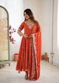 Prazu Fashion Red Georgette Embroidered With Moti Work Anarkali Suit