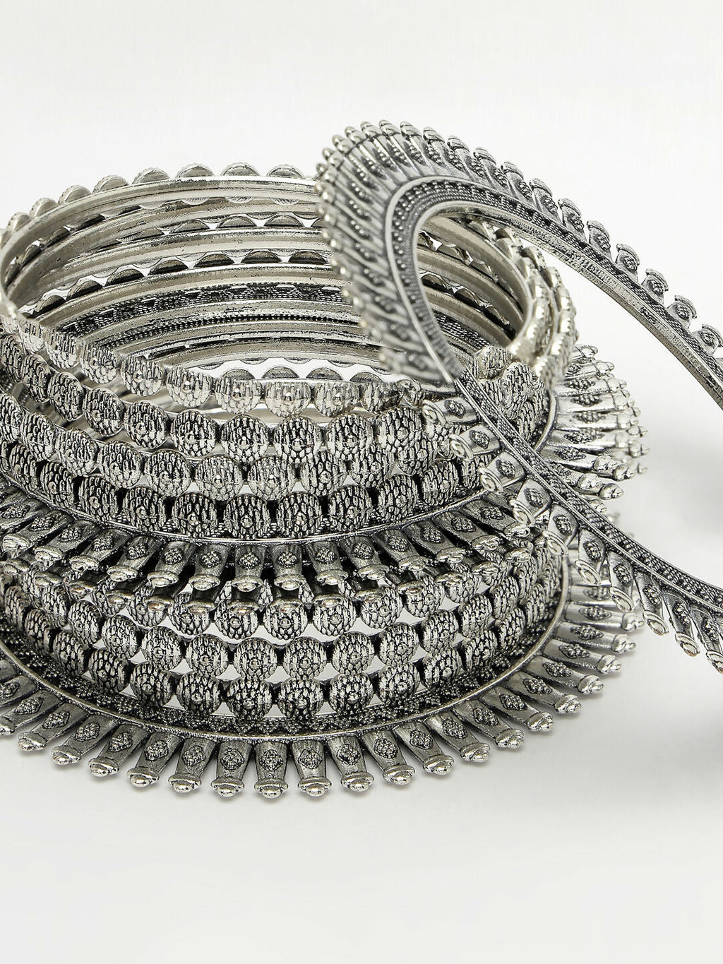 NVR Women's Set of 6 Silver-Toned German Silver Oxidised Bangles
