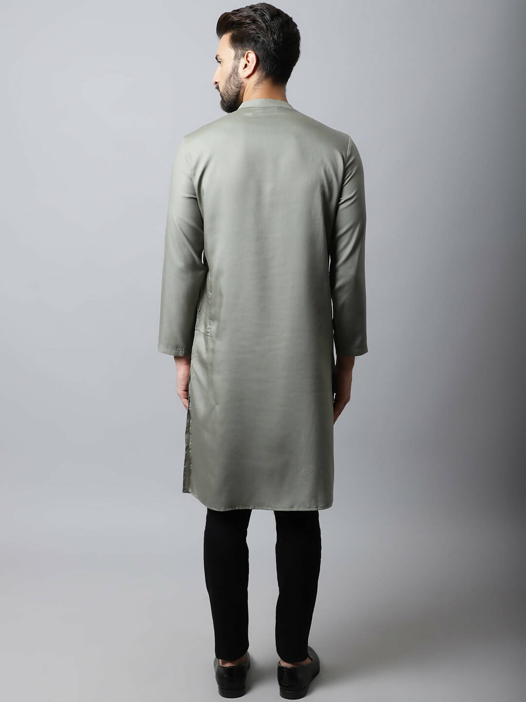 Even Apparels Grey Color Pure Cotton Sherwani Men's Kurta With Asymetrical Cut (SLD1181)
