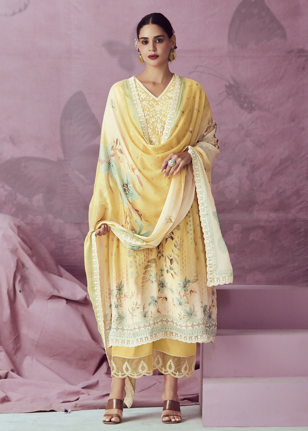Yellow Muslin Cotton Printed Trendy Salwar Kurta Set - Emponline