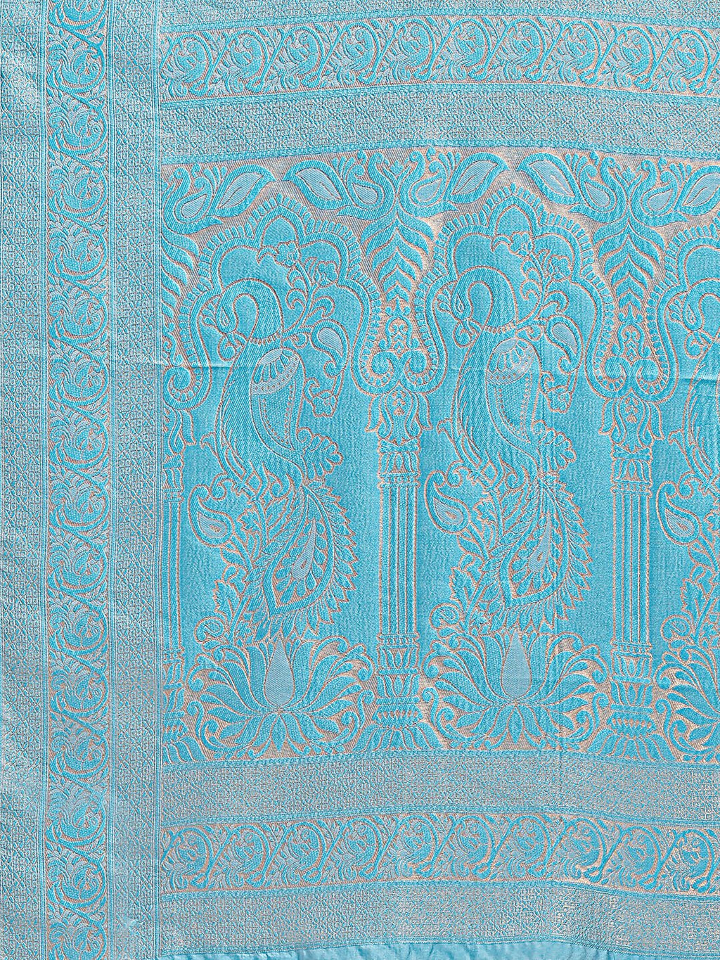 Shree Shyam Fashion Banarasi Silk Cream & Sky Blue Saree