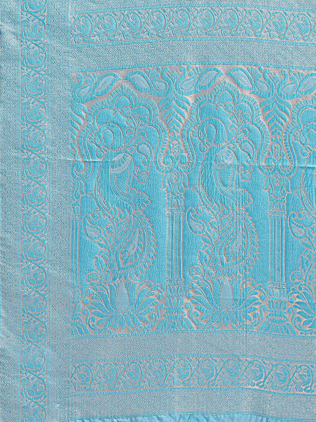 Shree Shyam Fashion Banarasi Silk Cream & Sky Blue Saree