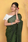 Very Much Indian Mul Cotton Khadi Design Handloom Woven Saree - Green
