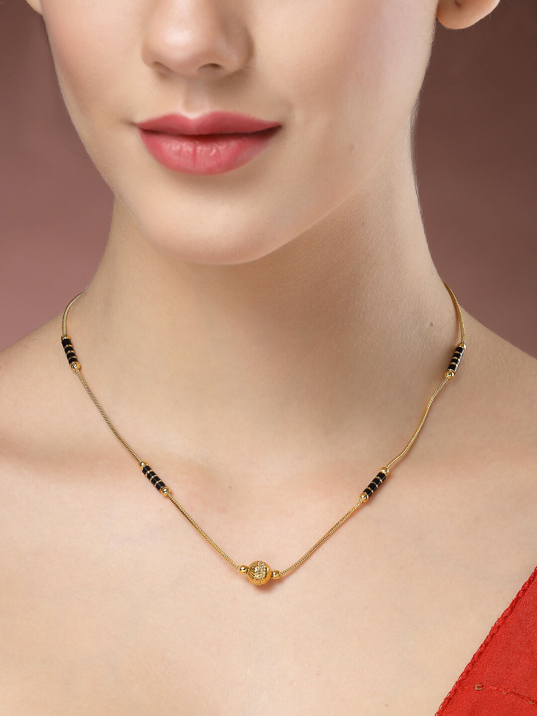 NVR Women's Set of 3 Gold-Polished CZ Stone-Studded & Beaded Mangalsutra