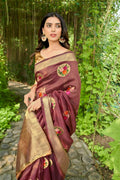Vamsee Nikita Wine Cotton  Saree