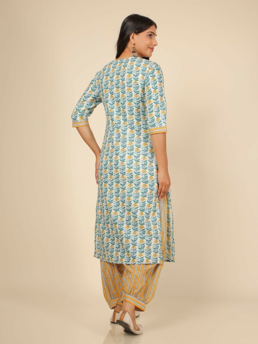 Aramya White Soft Cotton Floral Print Straight Kurta Set for Women