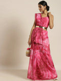 Pink Organza Printed Saree With Blouse Piece - Nivaa