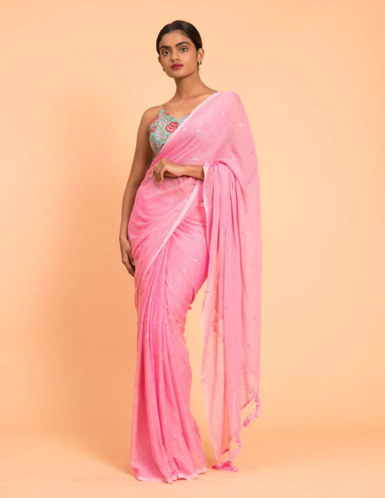 Suta Pink Embellished Sequinned Pure Cotton Saree