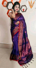 Exclusive Collection Beautiful Linen Banarashi Violet Pure Cotton Handloom Saree With Running Blouse Piece