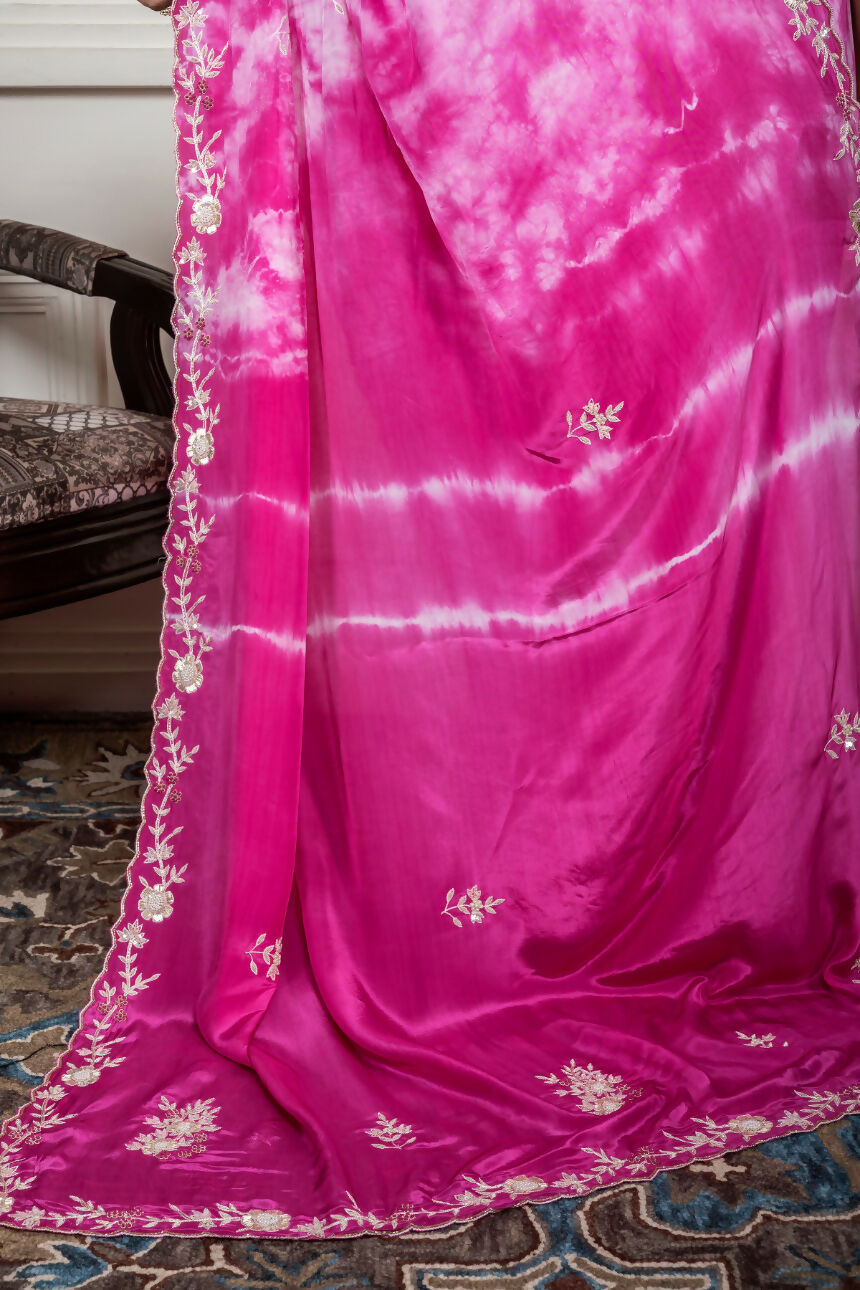 Morchari Pink Crepe Hand Embroidery Saree And Stitched Blouse