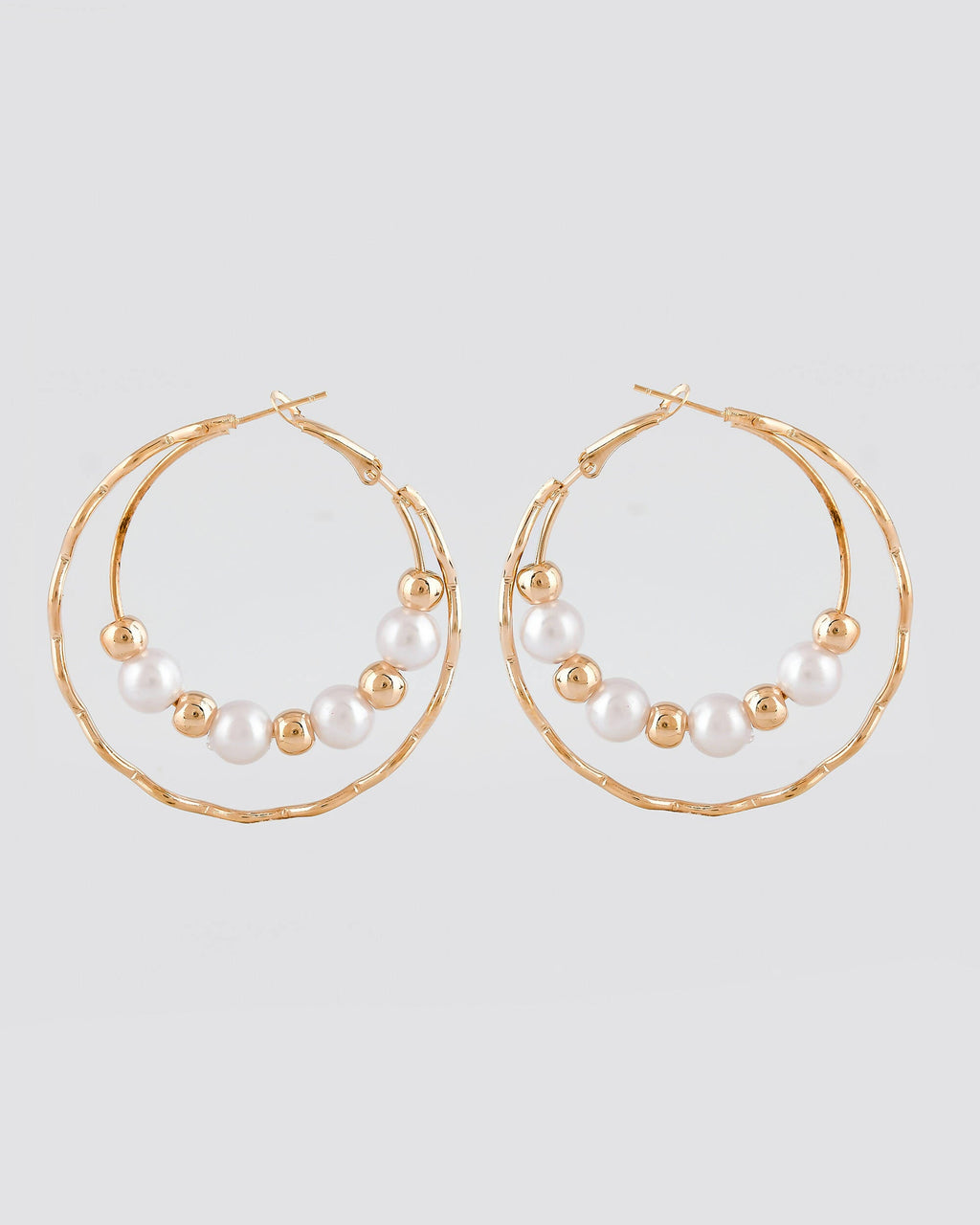 VOJ Women Gold-Polished Pearl Stainless Steel Hoop Earrings