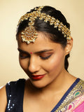 Gold-Polished White Green Kundan-Studded Pearl Beaded Matha Patti - Ruby Raang