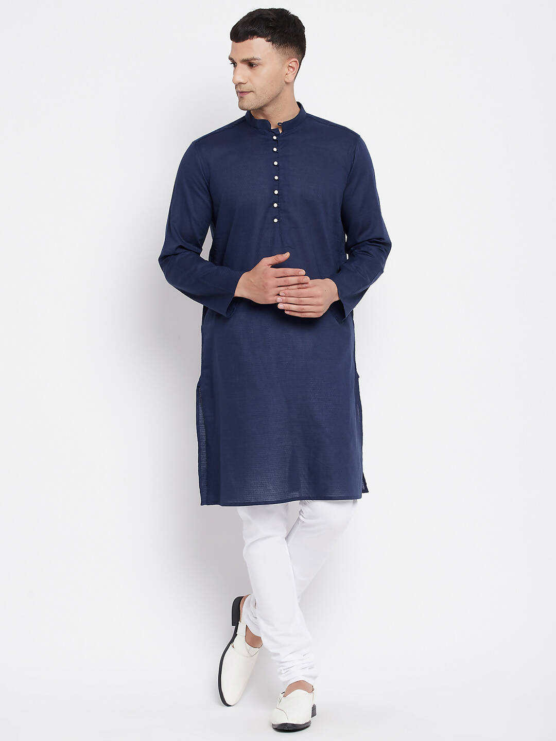 Even Apparels Blue Color Rayon Men's Kurta With Band Collar
