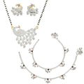 AanyaCentric Gold-Polished Mangalsutra Pendant Earring Set & Silver Plated Anklet