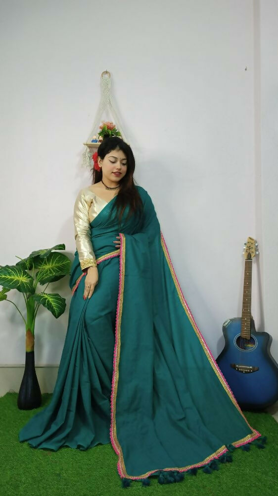 Exclusive Collection Beautiful Khadi Cotton Handloom Saree With Beautiful Zari Border - Green