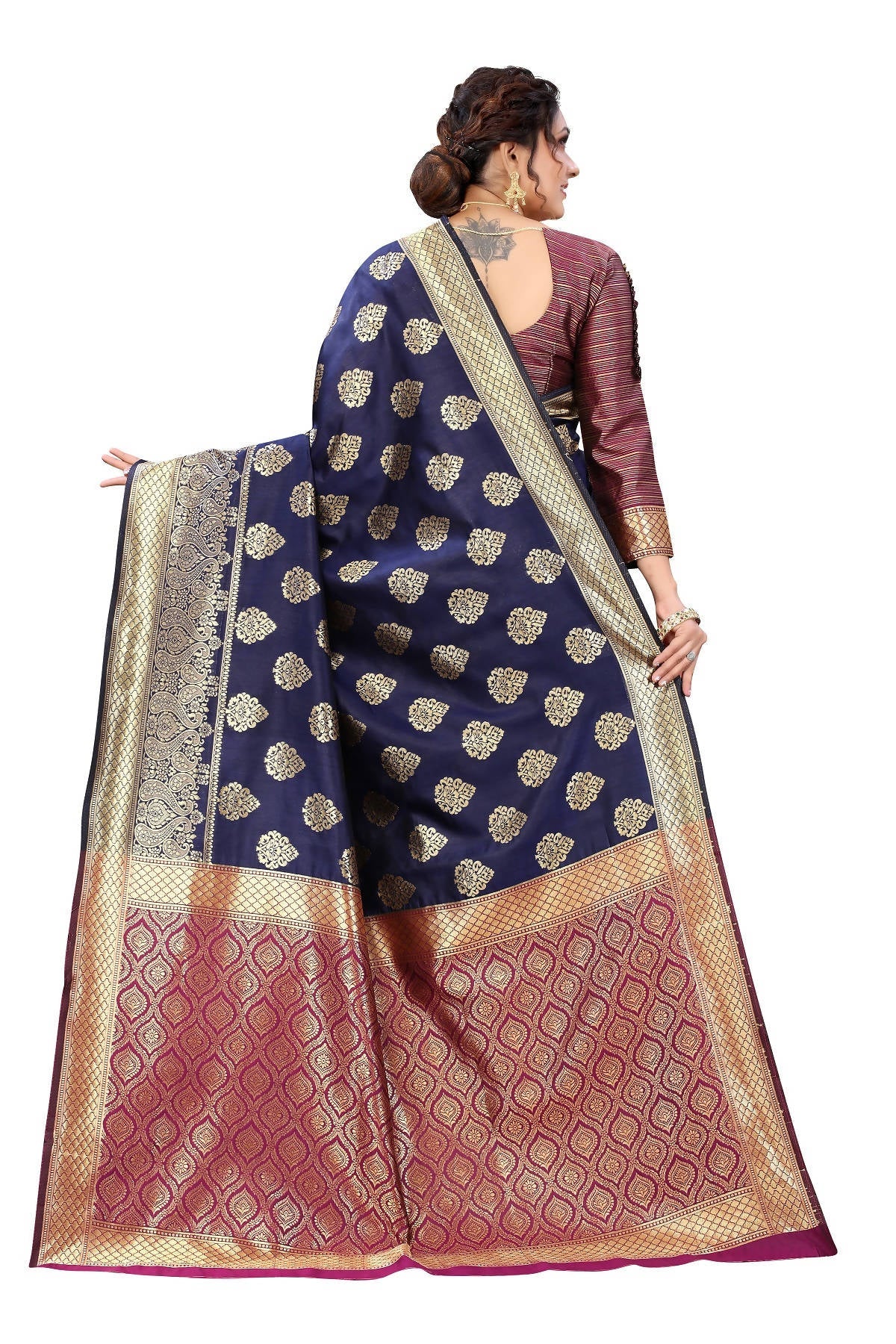 Vamika Ethnic Fire Navy Blue Weaving Banarasi Jacquard Saree