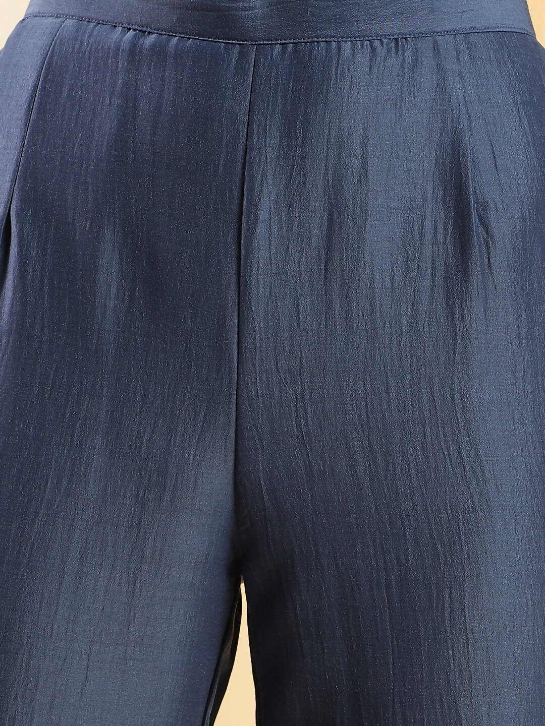 Navy Blue Chinon Embroidered Straight Kurta with Trouser & Dupatta - Salimar