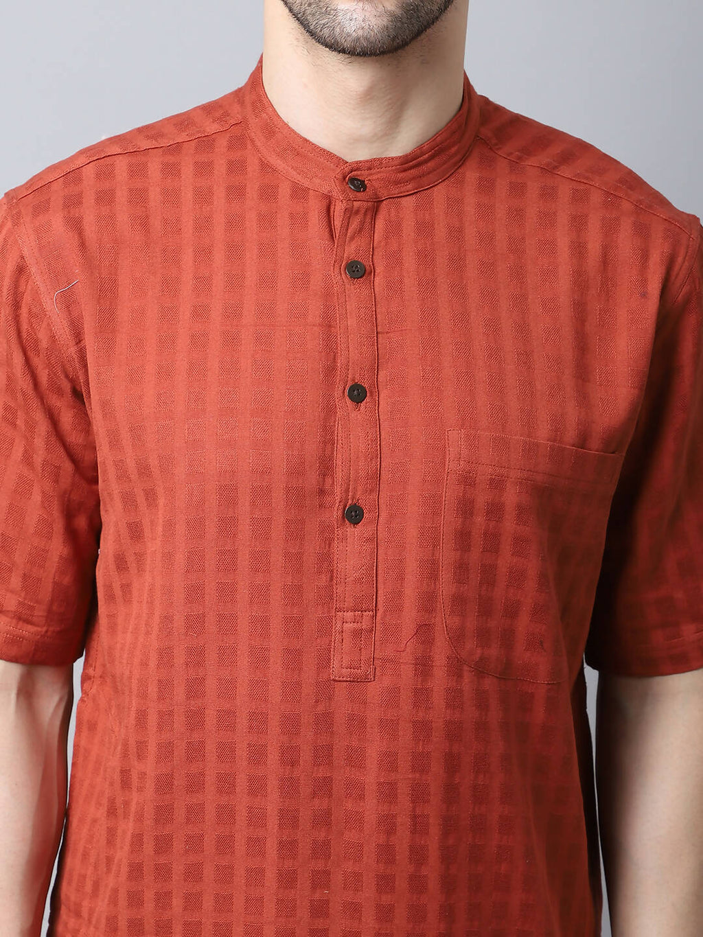 Even Apparels Red Pure Cotton Kurta With Band Collar