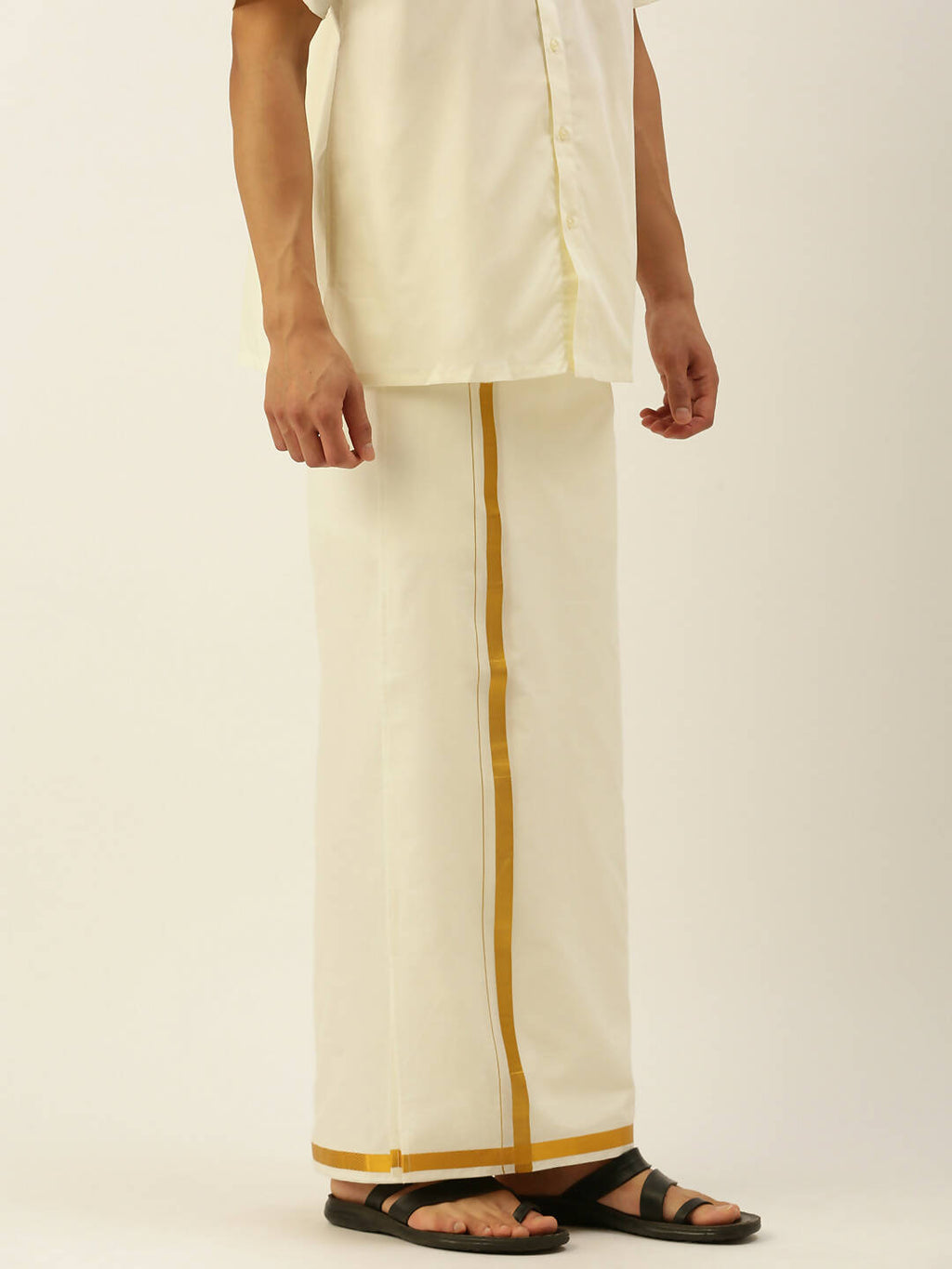 Ramraj Cotton Mens 1/2" Pure Cotton Dhoti Comes With Dhoti And Towel Set - Cream