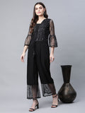 Ahalyaa Womens Crepe & Net Black Printed Jumpsuit