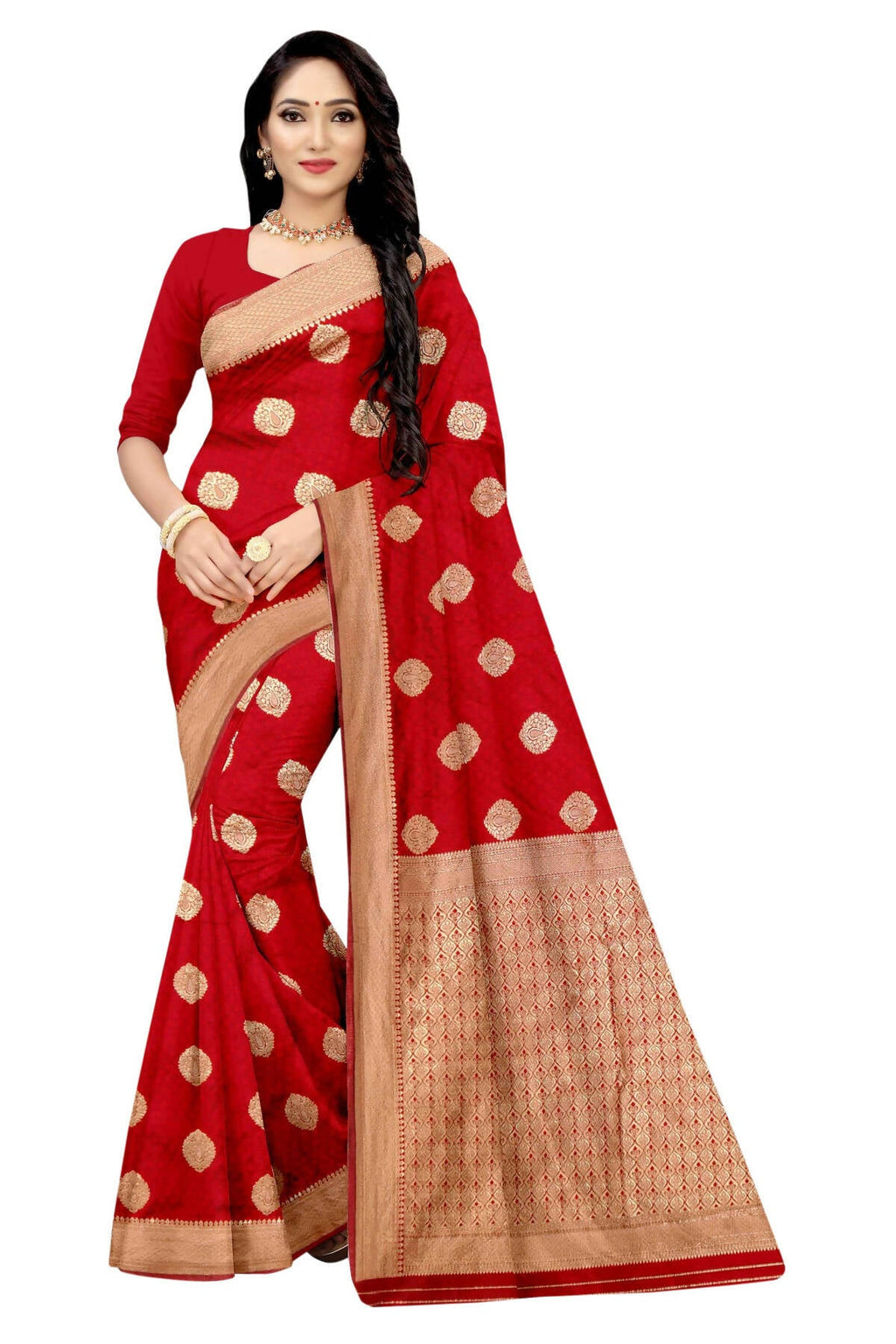 Vamika Weaving Banarasi Jacquard Red Saree