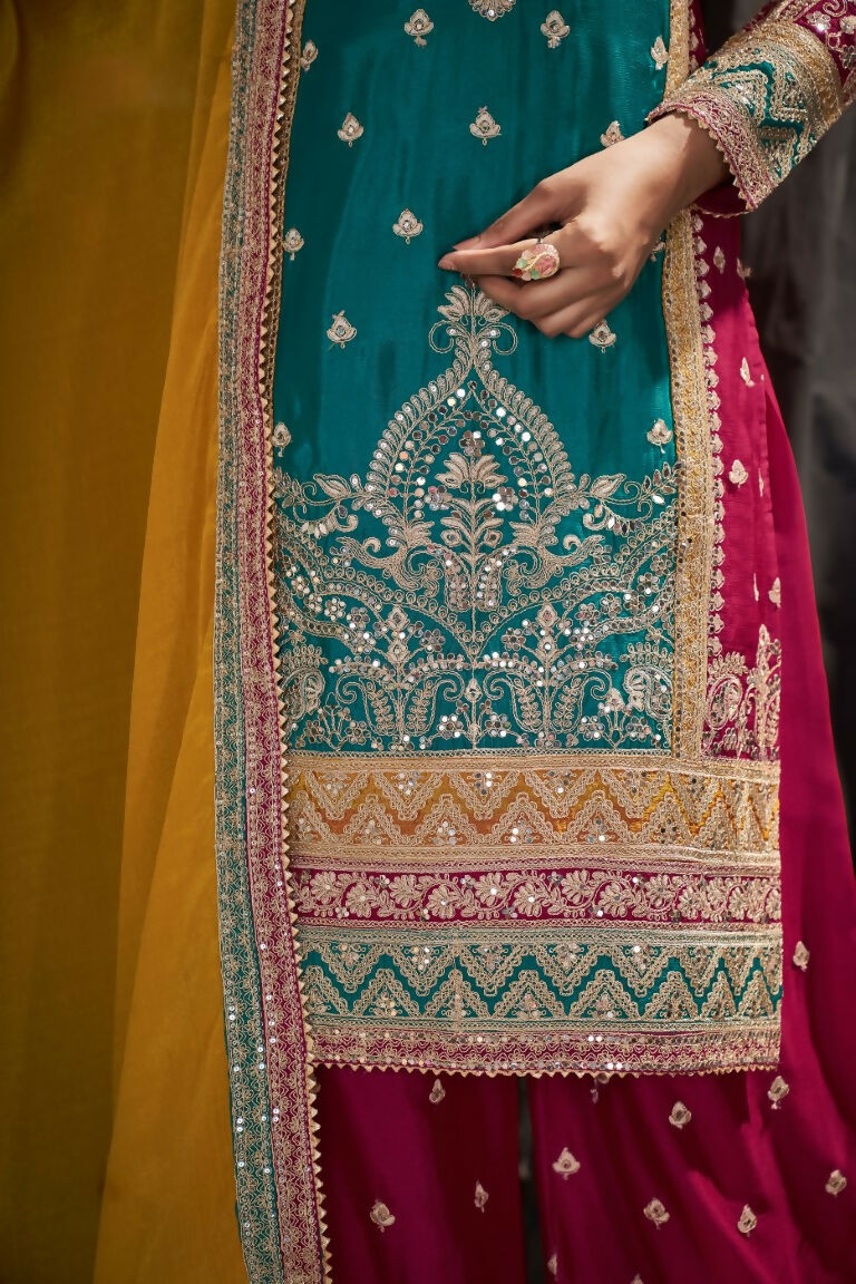 Partywear Designer Firozi Chinon Fabric suit - Shagun
