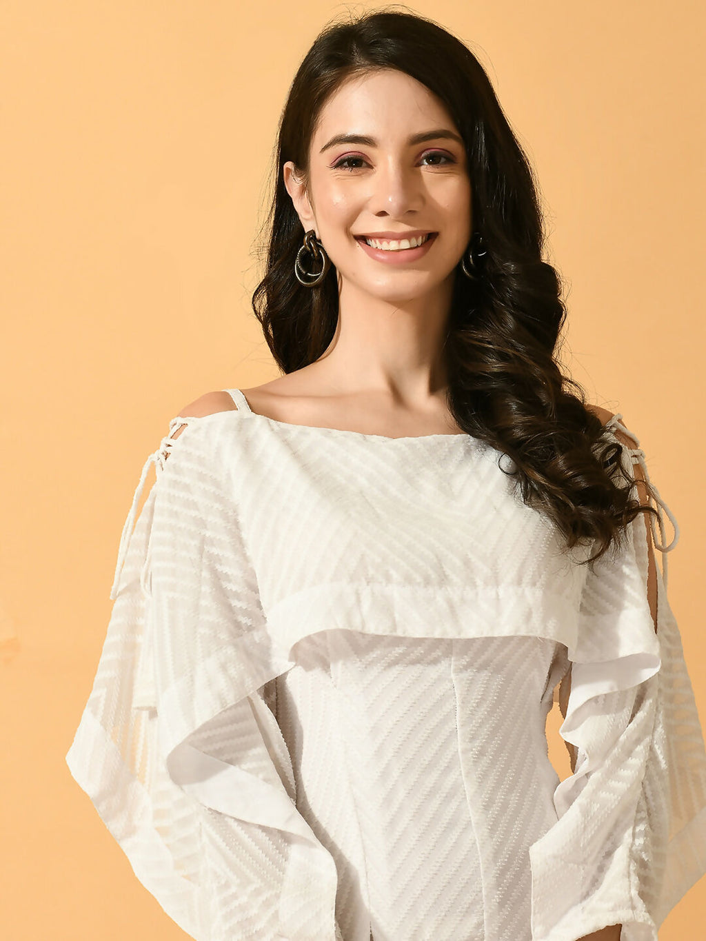 Myshka Women's White Fit and Flare Party Dress