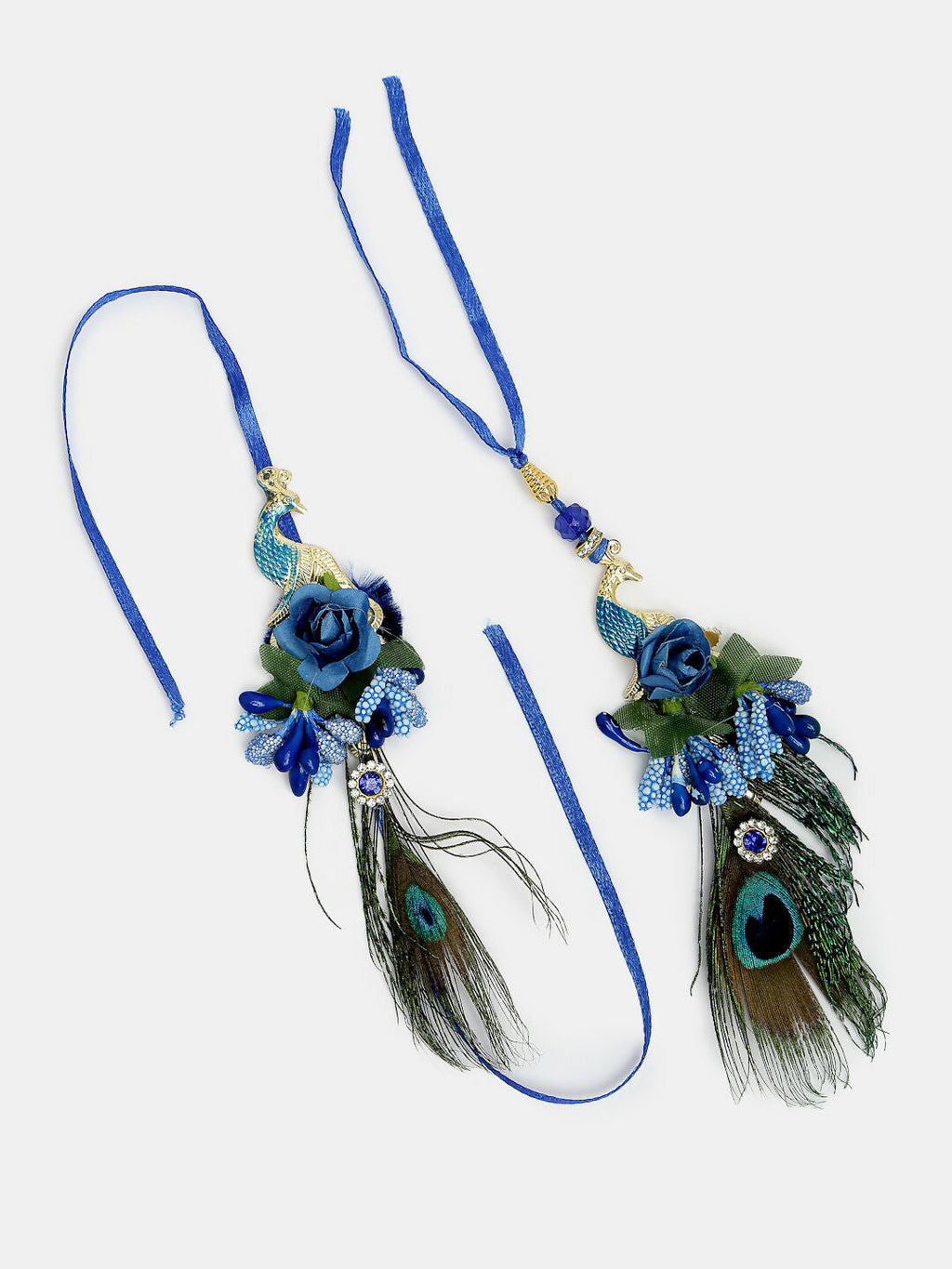 NVR Women & Men Set of 2 Blue Peacock Design Bhaiya Bhabhi Rakhi With Roli Chawal & Chocolate