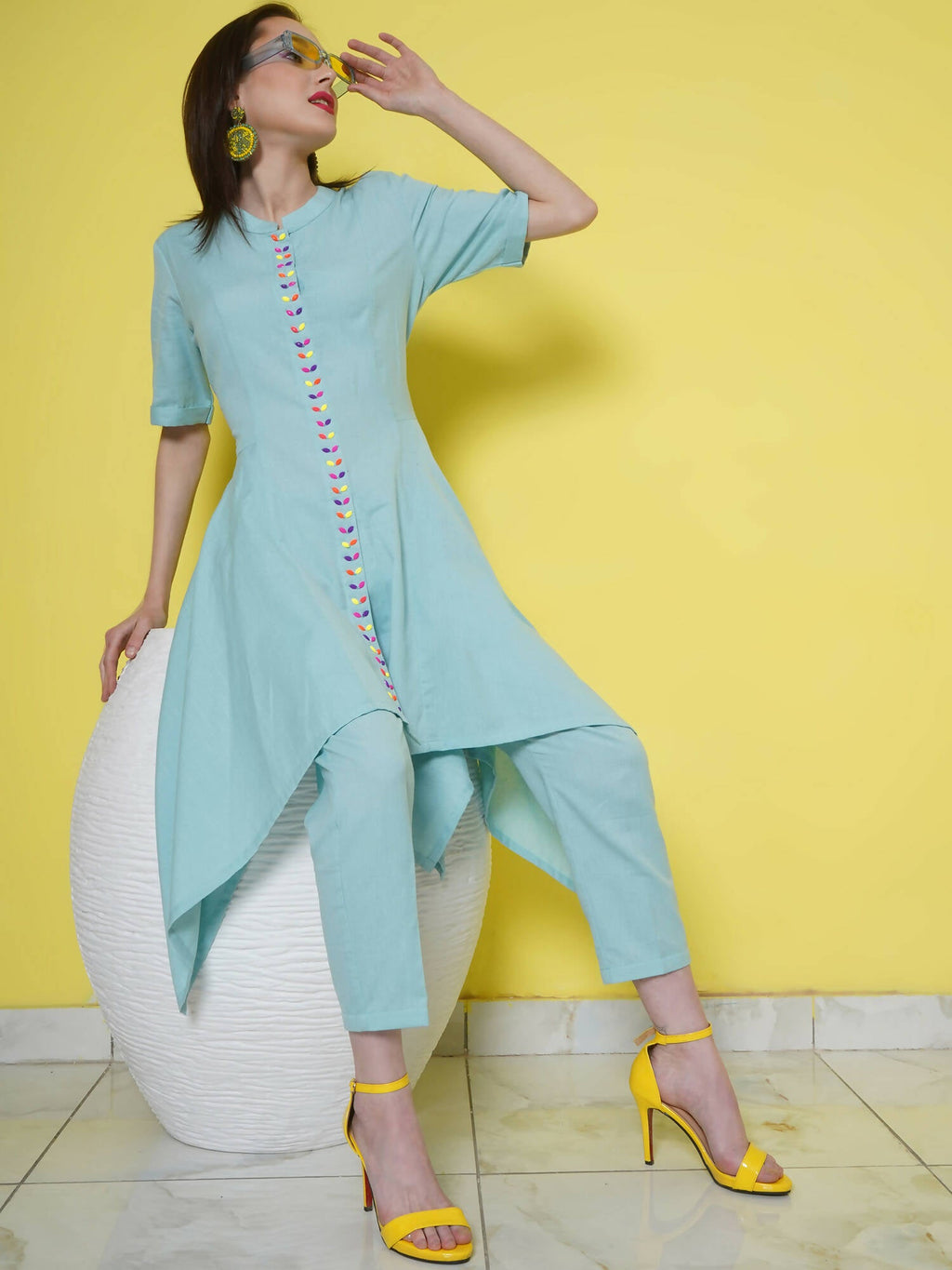 Women Republic Light Blue Cotton Kurta Set