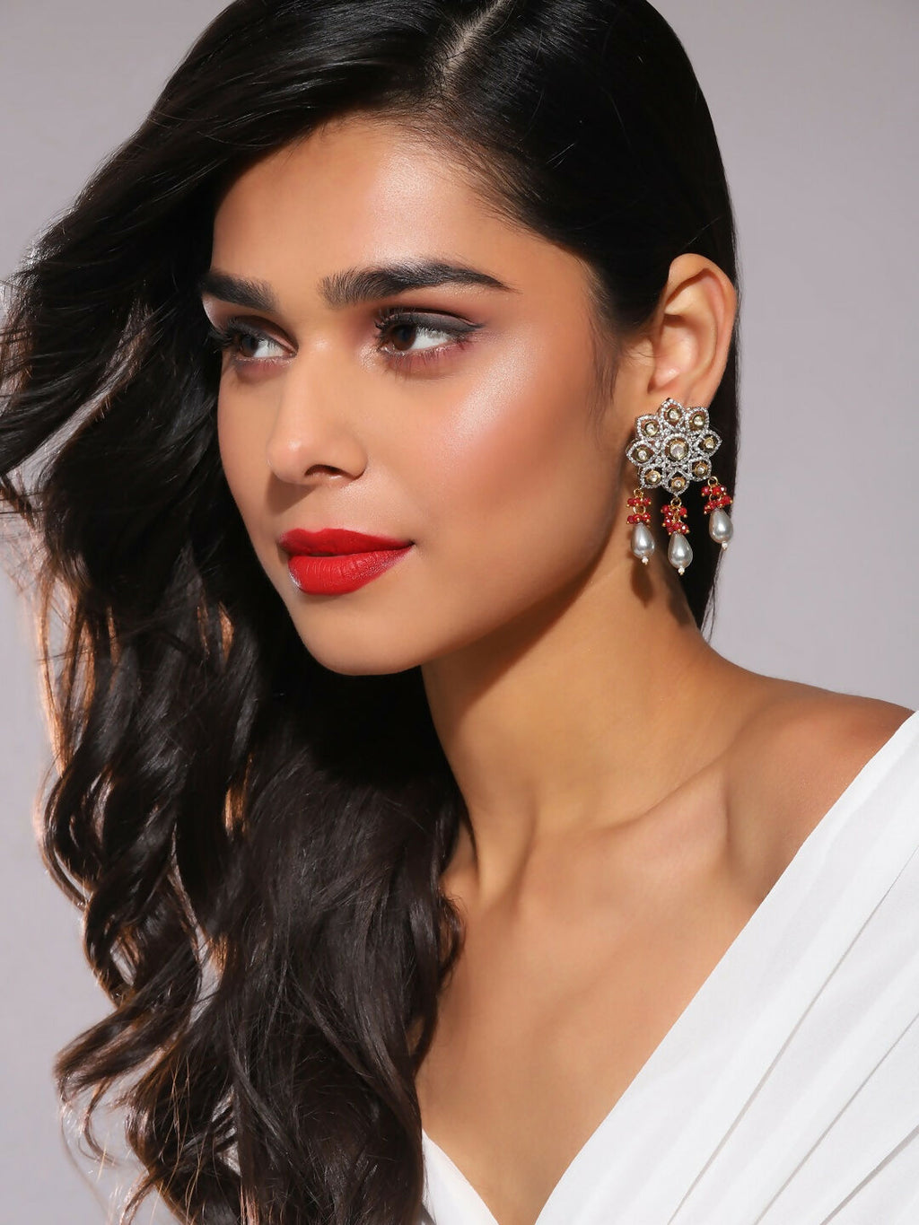 Diamond & Semi Precious Stone Earrings- Ruby Raang