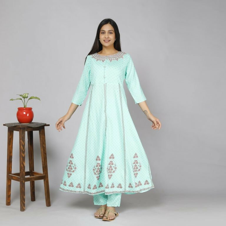 Alvano Women's Stylish Rayon Anarkali Kurta with Pant and Dupatta set Casual wear, Partywear, Wedding