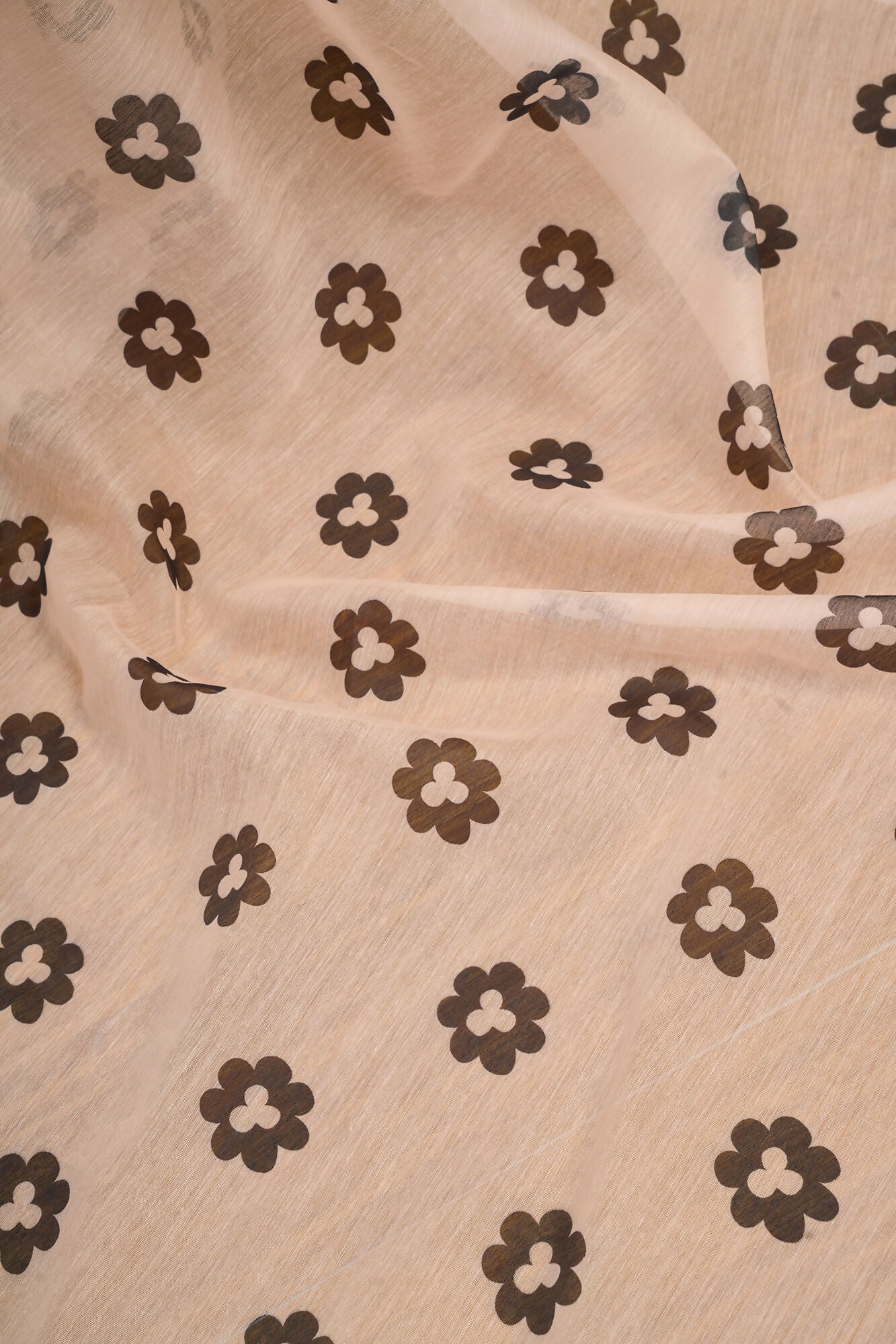 Vastranavya Cream Digital Printed Linen Ready To Wear Designer Saree with Unstitched Blouse