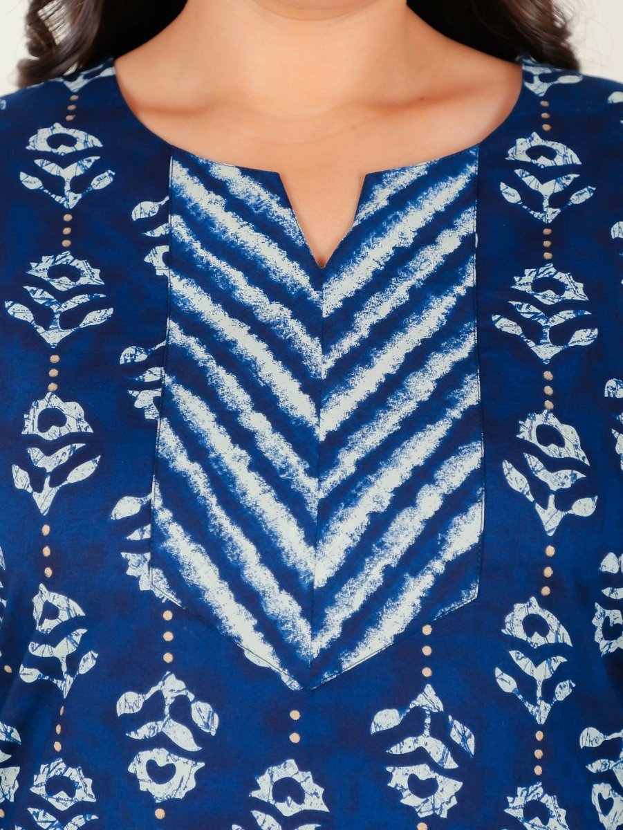 Aramya Blue Soft Cotton Floral Print Straight Kurta Set for Women