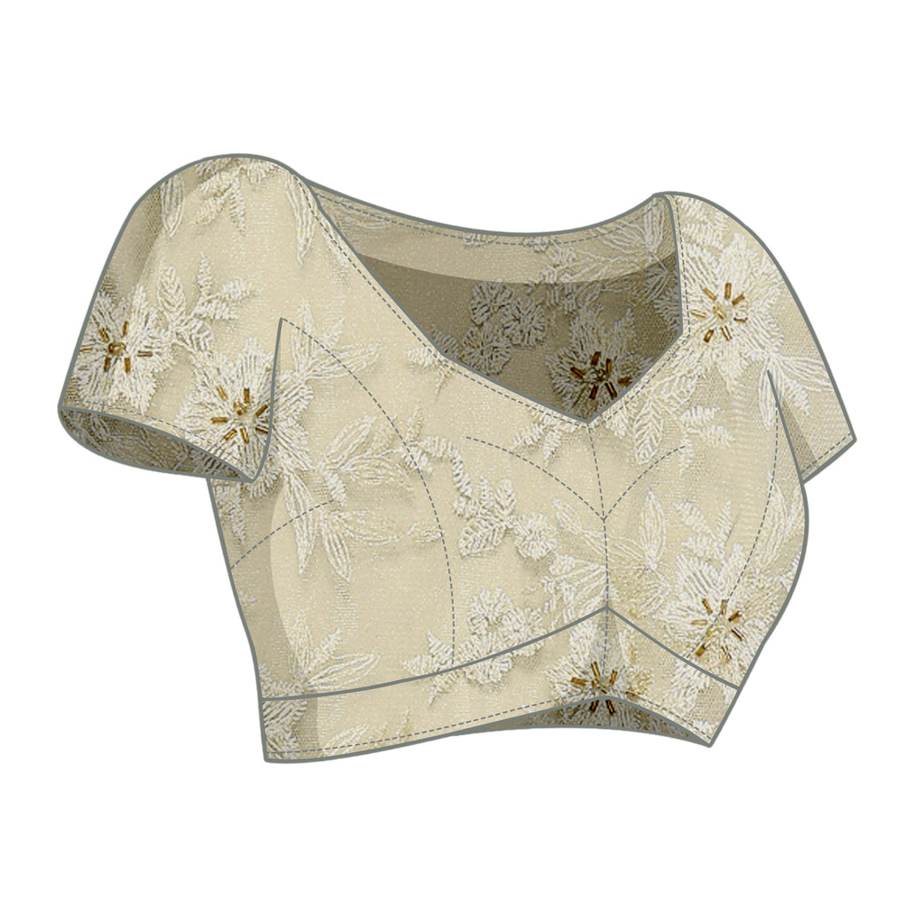 Green Glass Tissue,Net Embroidered Saree With Stitched Blouse - Nimaya Kaksha