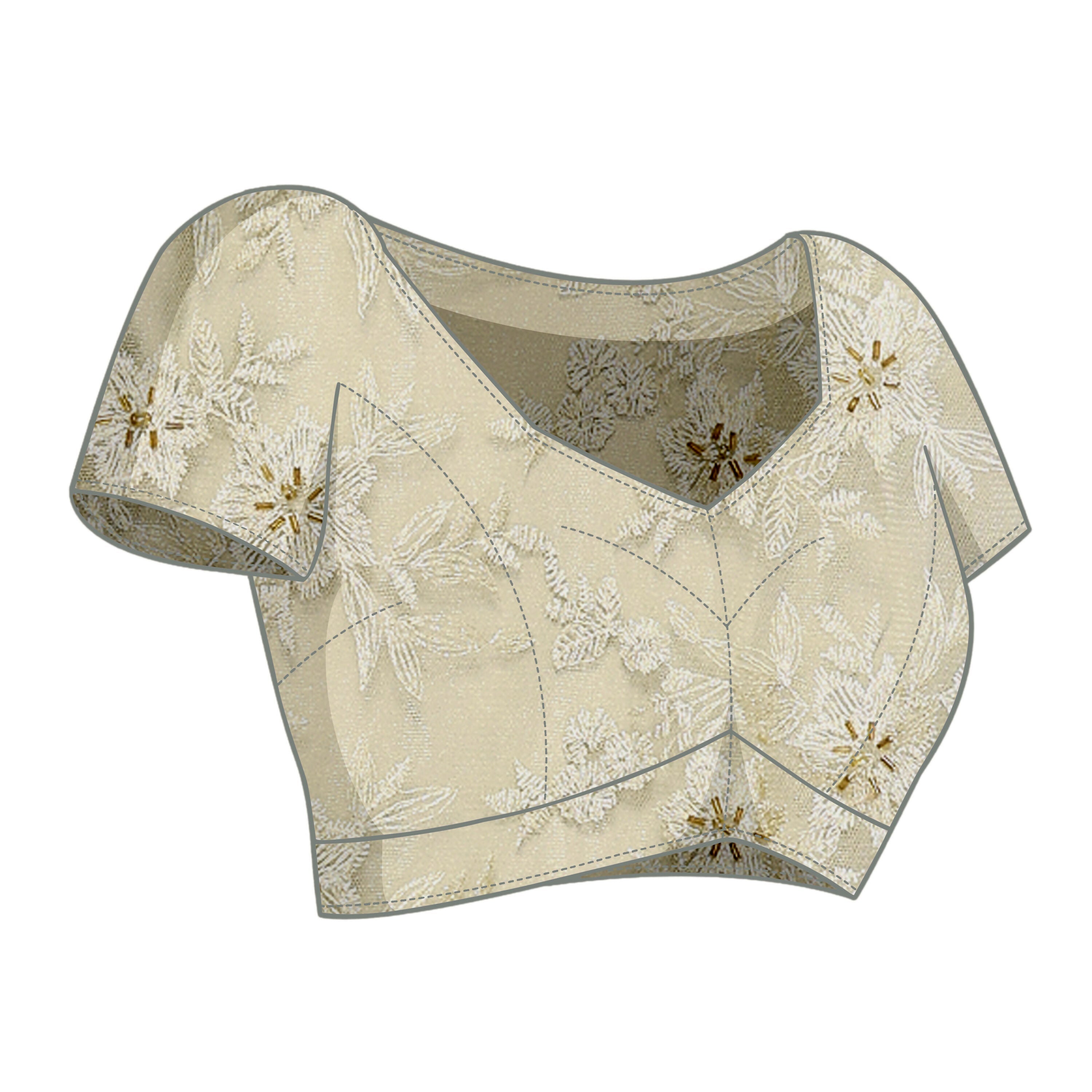 Green Glass Tissue,Net Embroidered Saree With Stitched Blouse - Nimaya Kaksha
