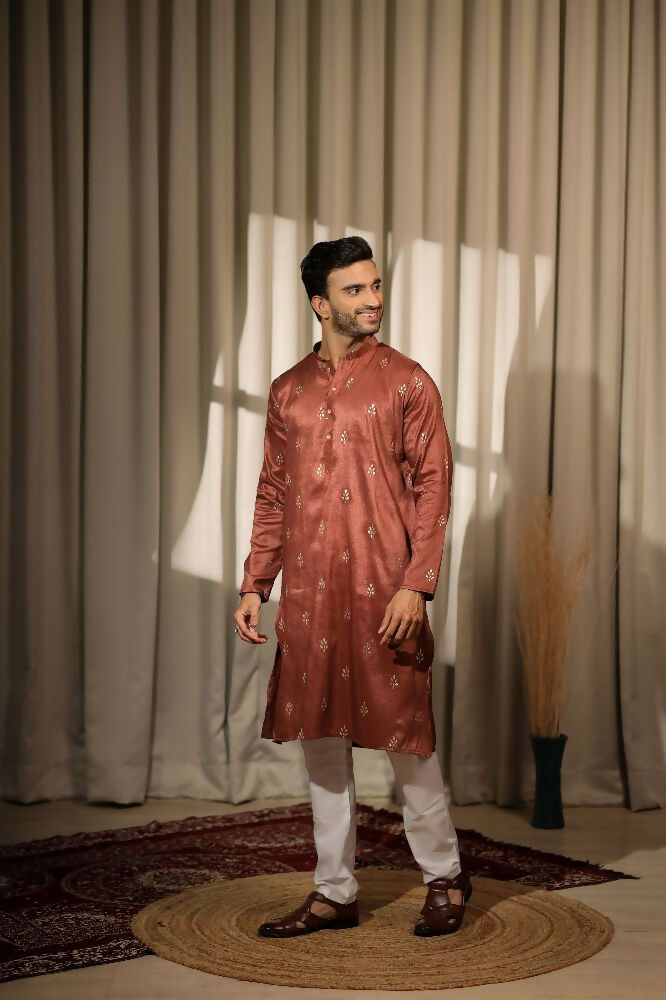 Brown Viscose Designer Embroidery Work Kurta Set - Mahotsav