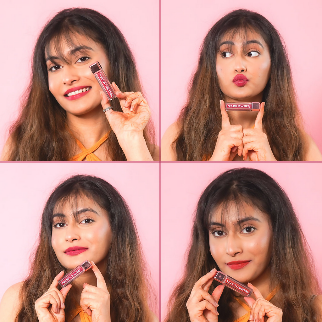 Nourish Mantra Liquid Lipstick Creamy Matte with SPF / Water Proof, Smudge Proof Shade -Tedha Medha Hazelnut