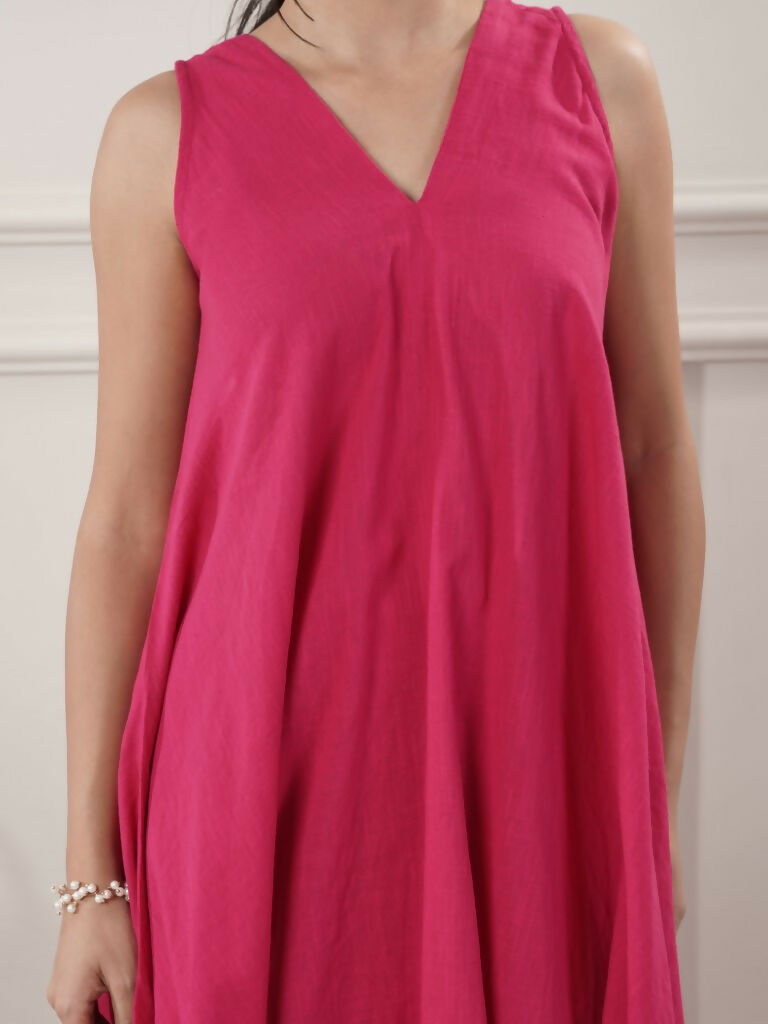 Joban Fashion Women's Fuchsia Cotton A-Line Midi Dress With Pants