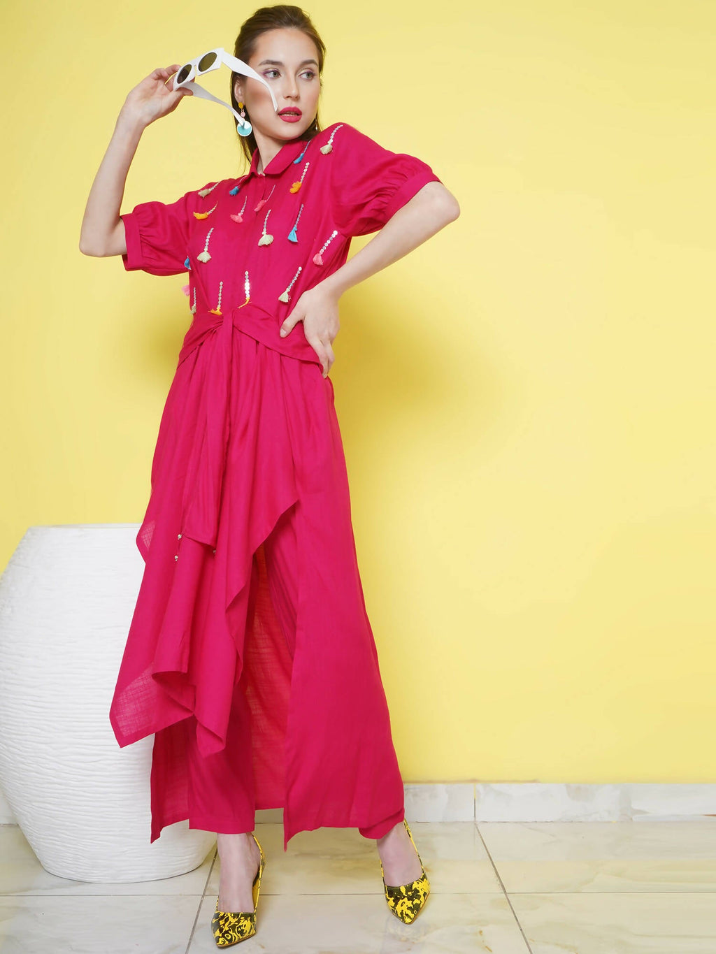 Women Republic Pink Rayon Indoester Set