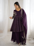 Prazu Fashion Purple Crunchy Silk Embroidered Designer Sharara Suit