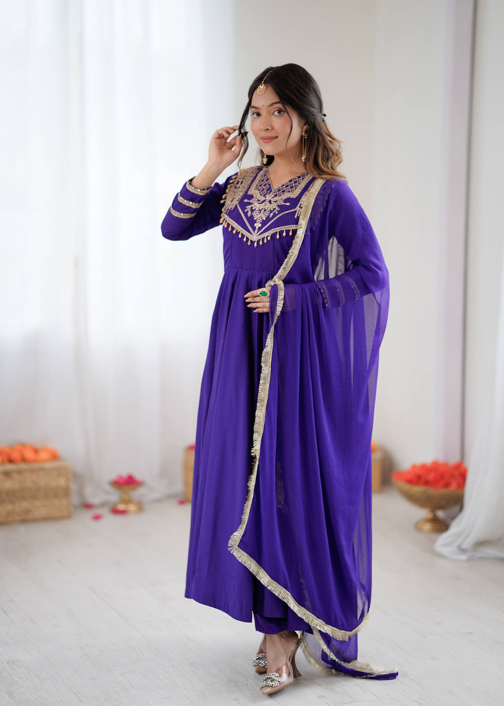 Prazu Fashion Blue Roman Silk Coding Work Anarkali Suit