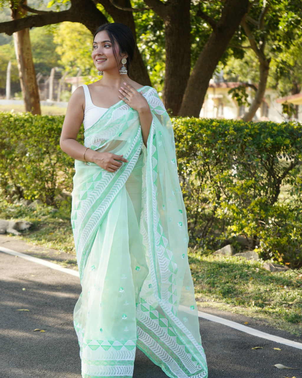 Vamsee Kamal Sea Green Organza Saree