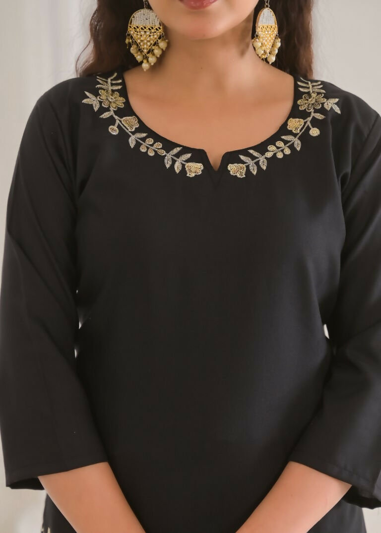 Festive Ethnic Viscose Rayon Black Stitched Suit With Dupatta - Rashmika