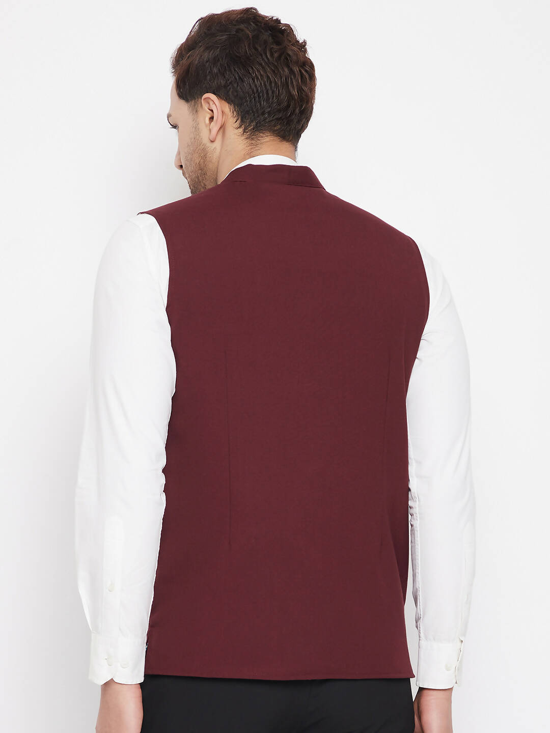 Even Apparels Maroon Merino Men's Nehru Jacket-Contrast Lining-Inbuilt Pocket Square