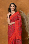 Very Much Indian Handblock Printed Cotton Saree With Natural Dyes - Red