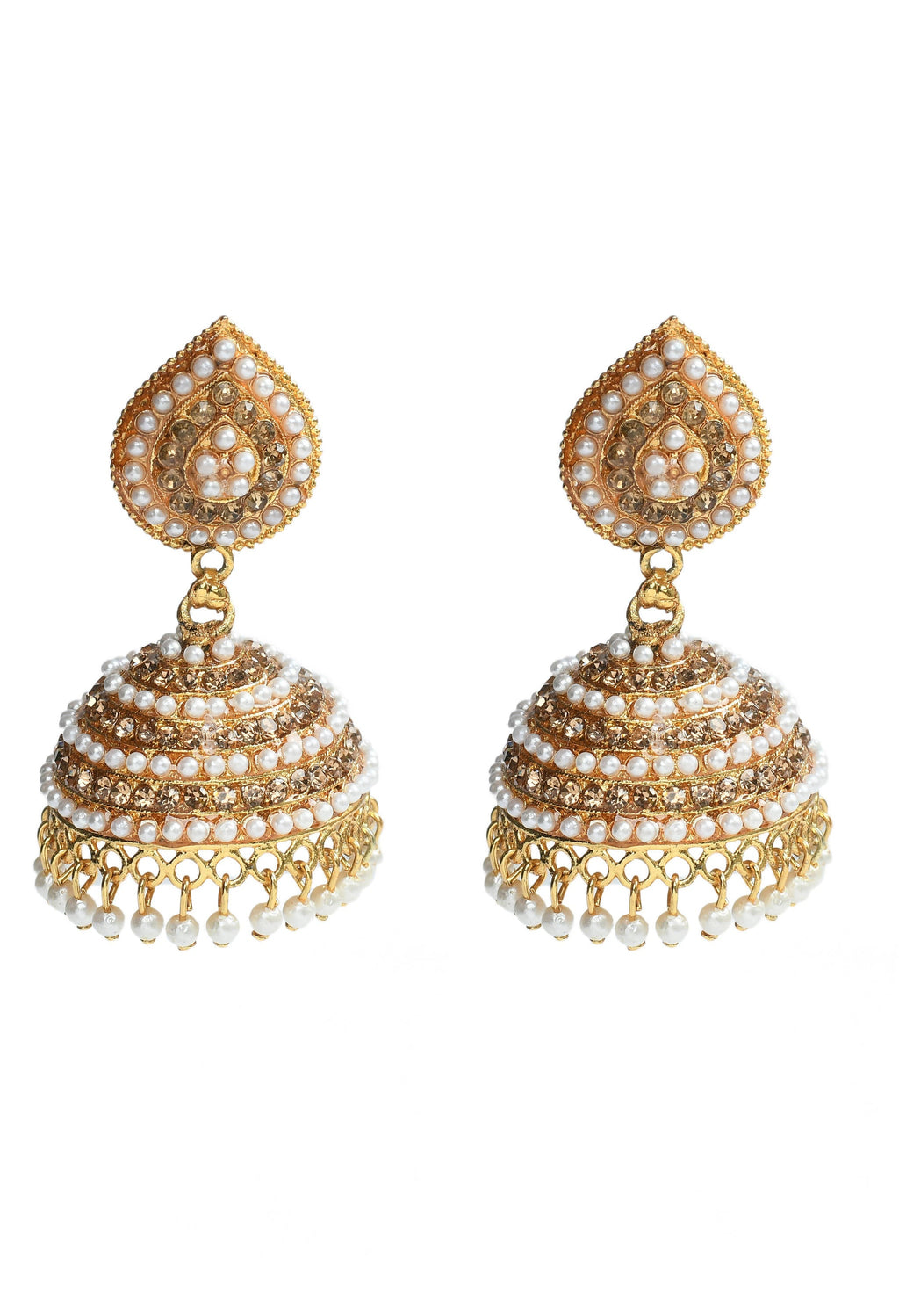 Mominos Fashion Johar Kamal Leaf Design Jhumka With Stone & Pearl